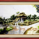 ベトナム刺繍絵＝ハノイの一の柱のお寺　2000＝ SHVN 2000- 60cm x 70cm (2)